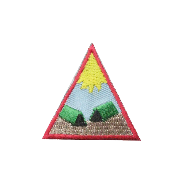 A triangle with a mountain and trees on it award.