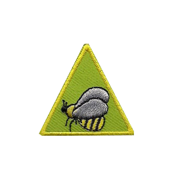 A yellow triangle with a bee on it badge.