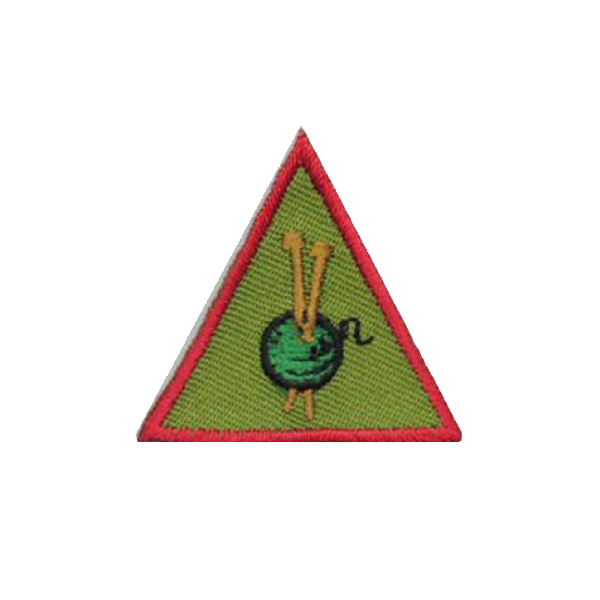 A green triangle with a red border has a drawing of a pot on it badge.