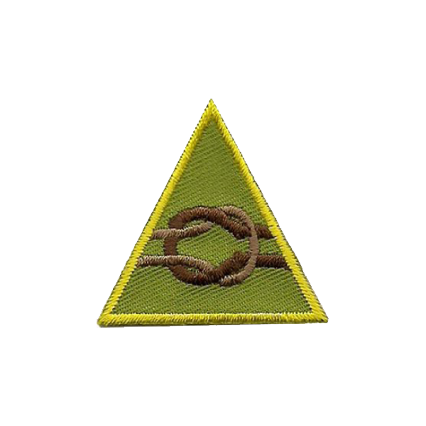 A green triangle with a brown knot on it badge.