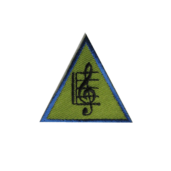 A green triangle with a treble clef on it badge.