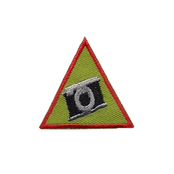 A green and red triangle with a camera on it badge.