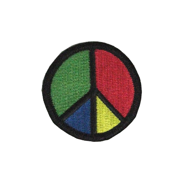 A colorful peace sign in a black circle award.