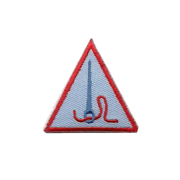 A blue and red triangle with the letter l on it