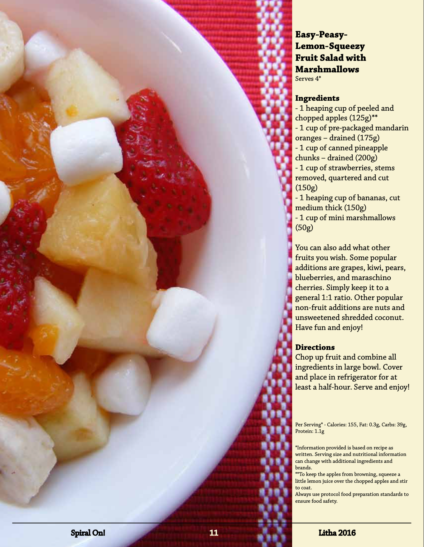 A recipe for a fruit salad with marshmallows on top,  Litha 2016 Magazine.