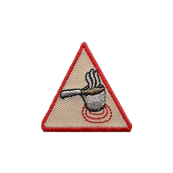 A triangle with a pot in the middle of it badge.