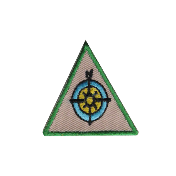 A triangle with a target and an arrow in it badge.