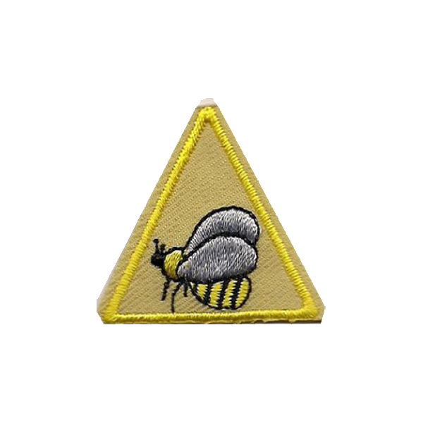 A yellow triangle with a bee on it badge.