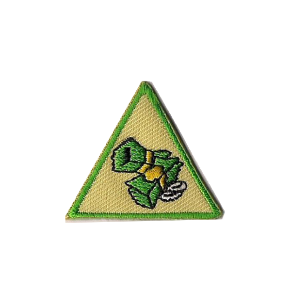 A green triangle with a picture of a turtle on it badge.