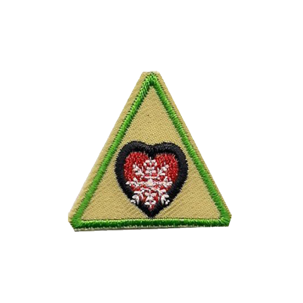 A triangle patch with a heart in the middle badge.