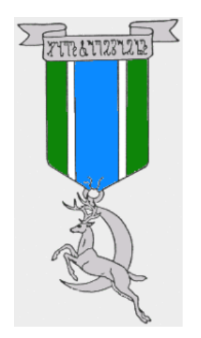 A drawing of a deer with a blue and green ribbon award.