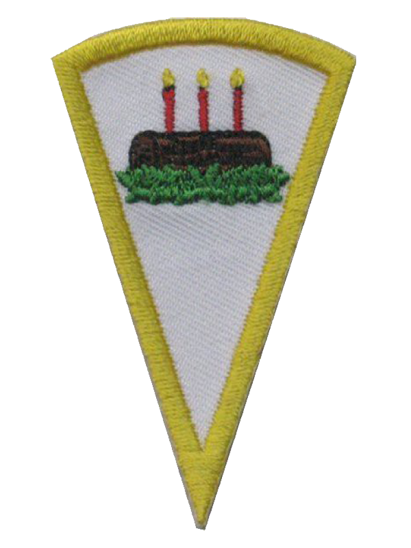 A triangle with a birthday cake and three candles on it award.