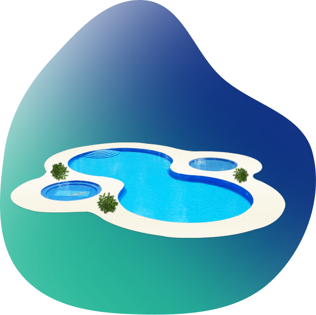 An illustration of a swimming pool with plants around it