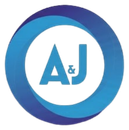 Blue and purple circular logo with “A&J” in the center