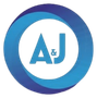 Blue and purple circular logo with “A&J” in the center