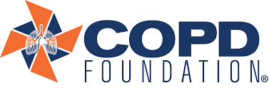 The copd foundation logo is blue and orange with a windmill.