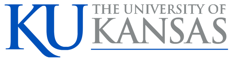A blue and white logo for the university of kansas
