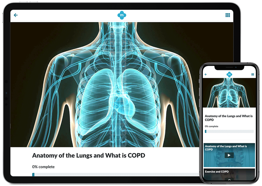A tablet and a cell phone showing the anatomy of the lungs and what is copd.