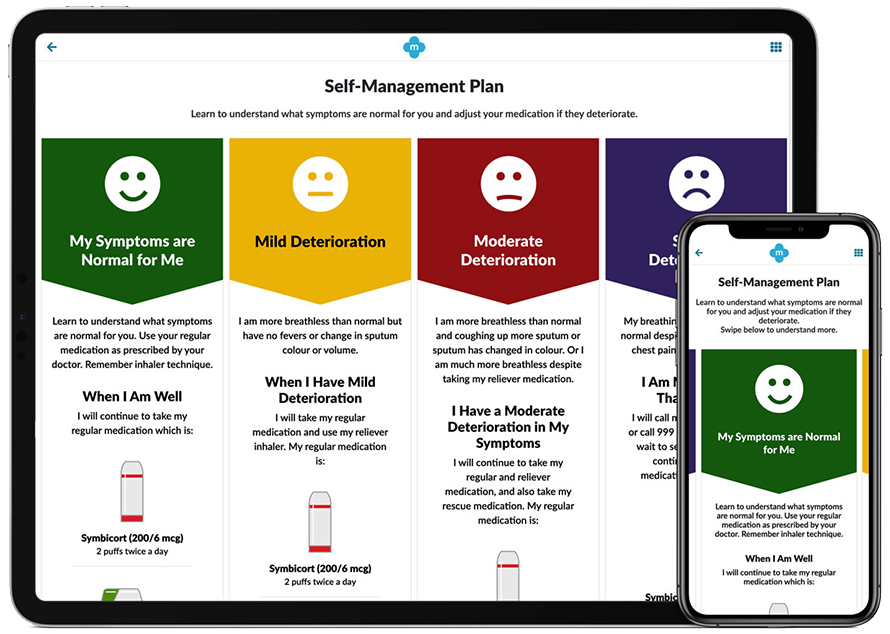 A tablet and a cell phone displaying a self management plan.