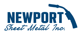 A blue logo for newport sheet metal inc.