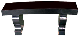A black bench with metal legs on a white background