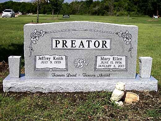 A gravestone in a cemetery with the name preator on it.