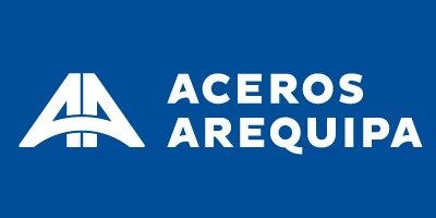 Logotipo de Aceros Arequipa en blanco sobre fondo azul
