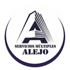 Logo circular blanco y morado de “Servicios Múltiples Alejo” con una A estilizada.