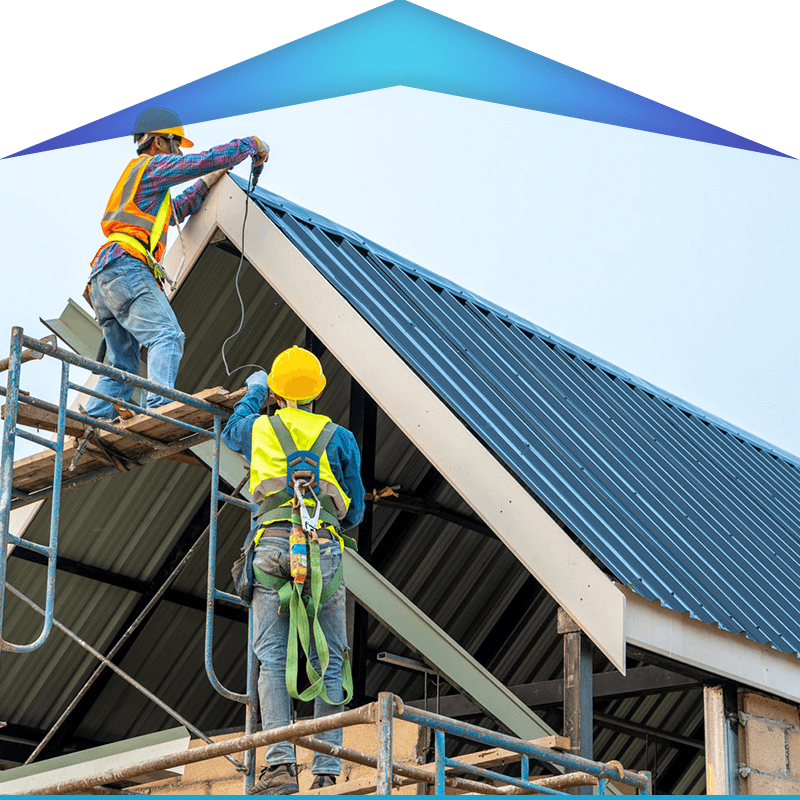 Two Men Installing Metal Roofing — Salem, MO — Carr's Exterior & Gutter Solutions