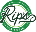 Rip’s Bar & Grill logo in green and white with a baseball-themed script design
