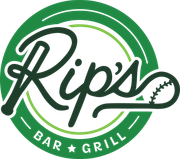 Rip’s Bar & Grill logo in green and white with a baseball-themed script design
