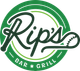 Rip’s Bar & Grill logo in green and white with a baseball-themed script design