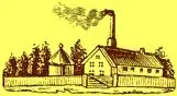 a drawing of a factory with smoke coming out of the chimney .