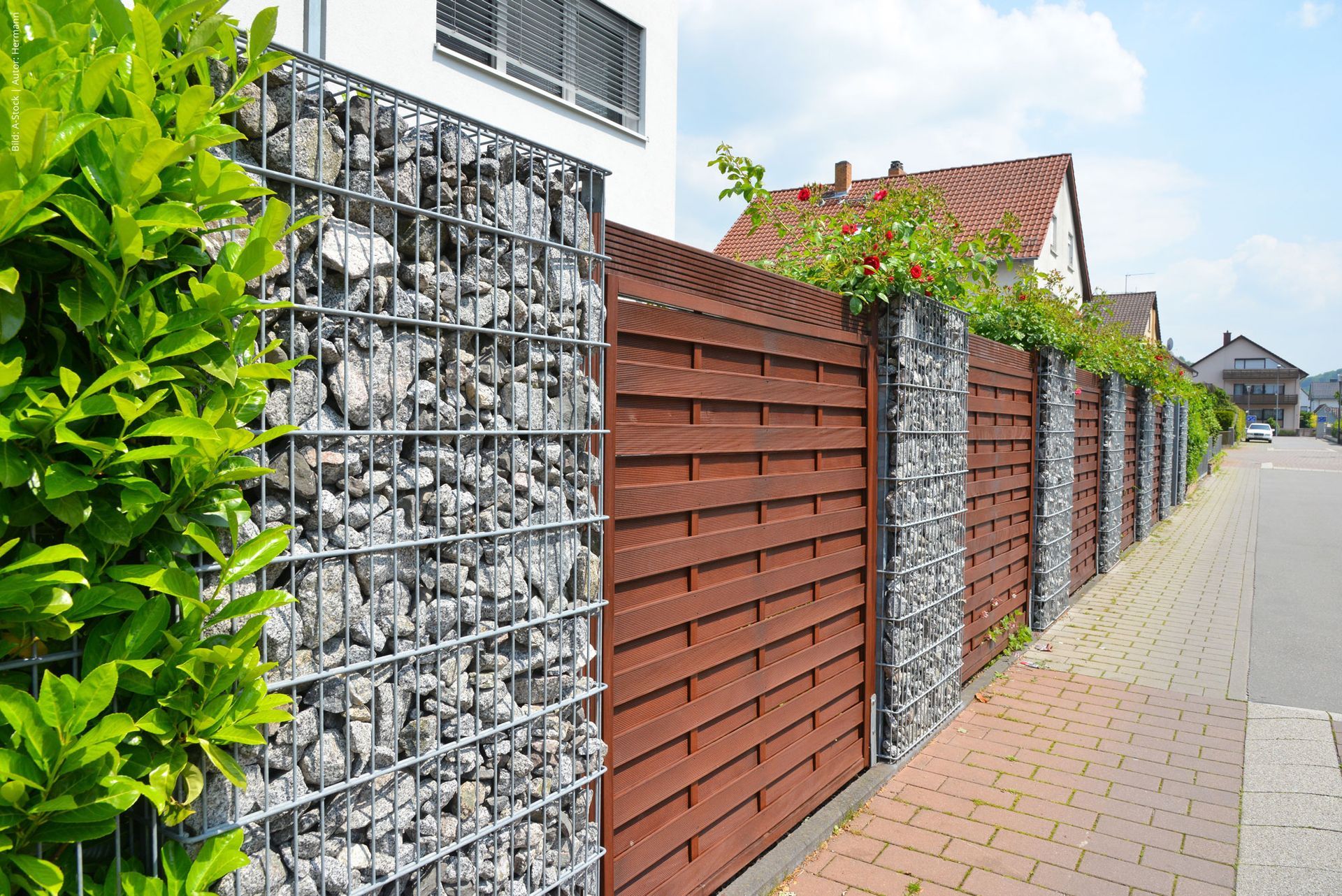 Neu errichteter Holzzaun entlang der Grundstücksgrenze
