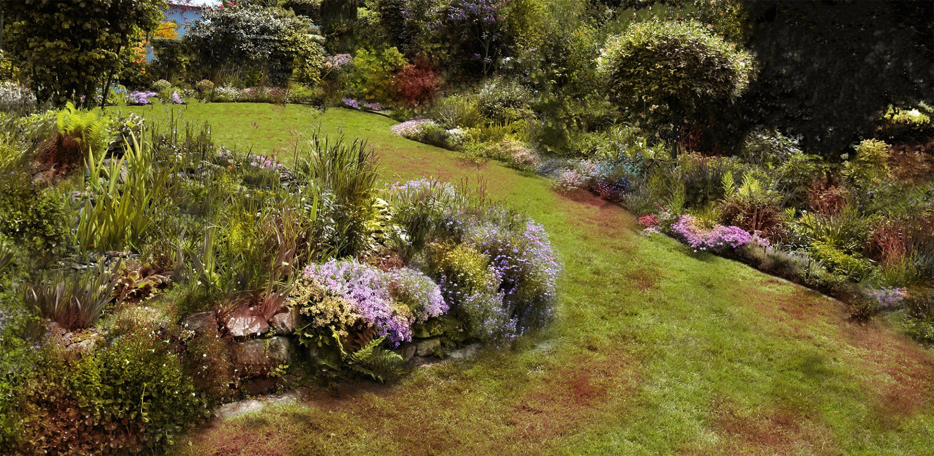 Garten vor der Umgestaltung mit dichtem Bewuchs