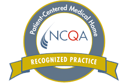 NCQA Patient-Centered Medical Home recognized practice badge in blue, gold, and white