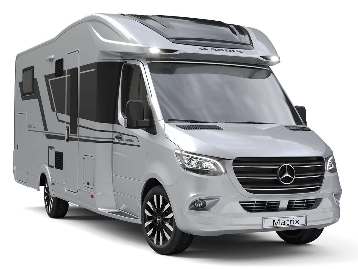 Silver Mercedes-Benz campervan on a white background.