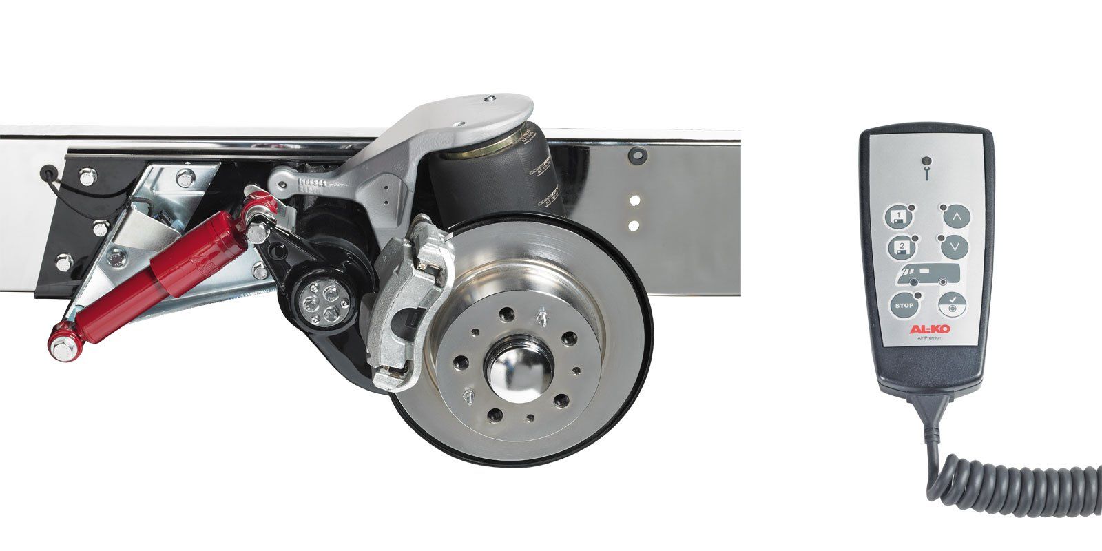 Car suspension with disc brake and remote control.