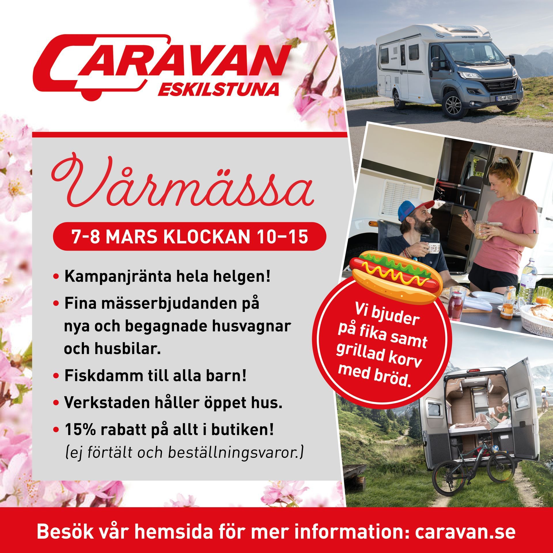 Caravan Eskilstuna Spring Fair: Offers on caravans & RVs, free food, kids' activities, 15% off, March 7-8.