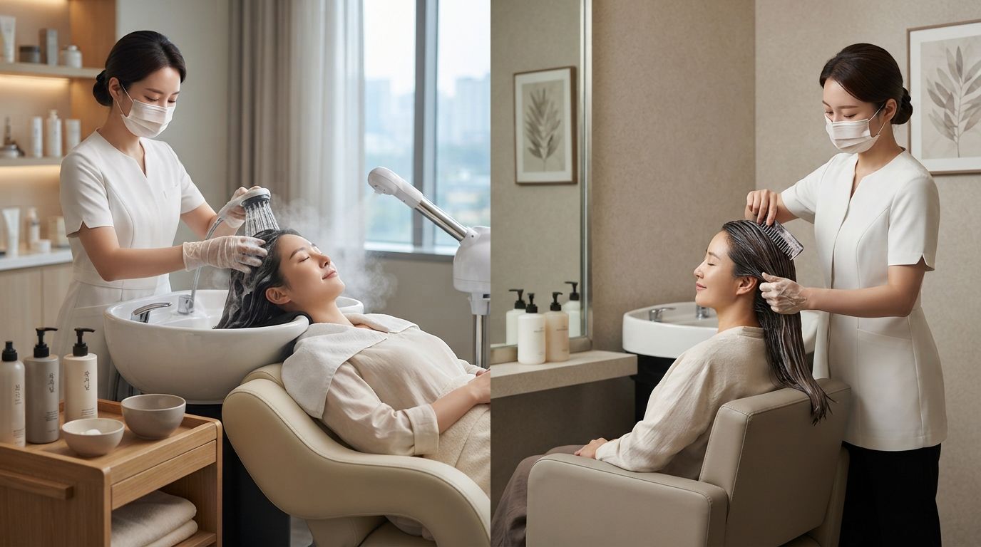 Korean head spa compared with a hair salon treatment side by side