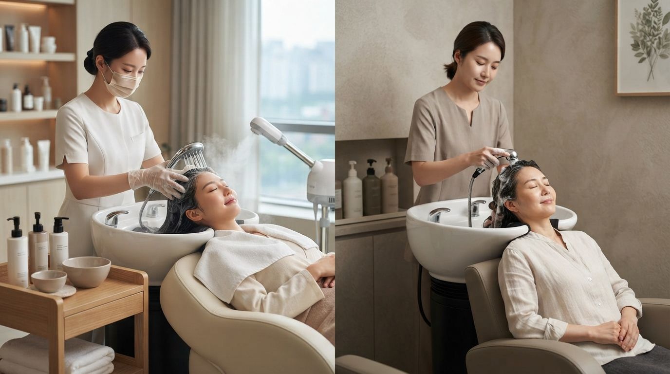 Korean head spa compared with regular shampooing in two settings