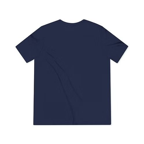 Navy blue T-shirt with a white yacht graphic centered on the chest