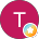 Pink circle logo with a white “T” and a small multicolor corner accent