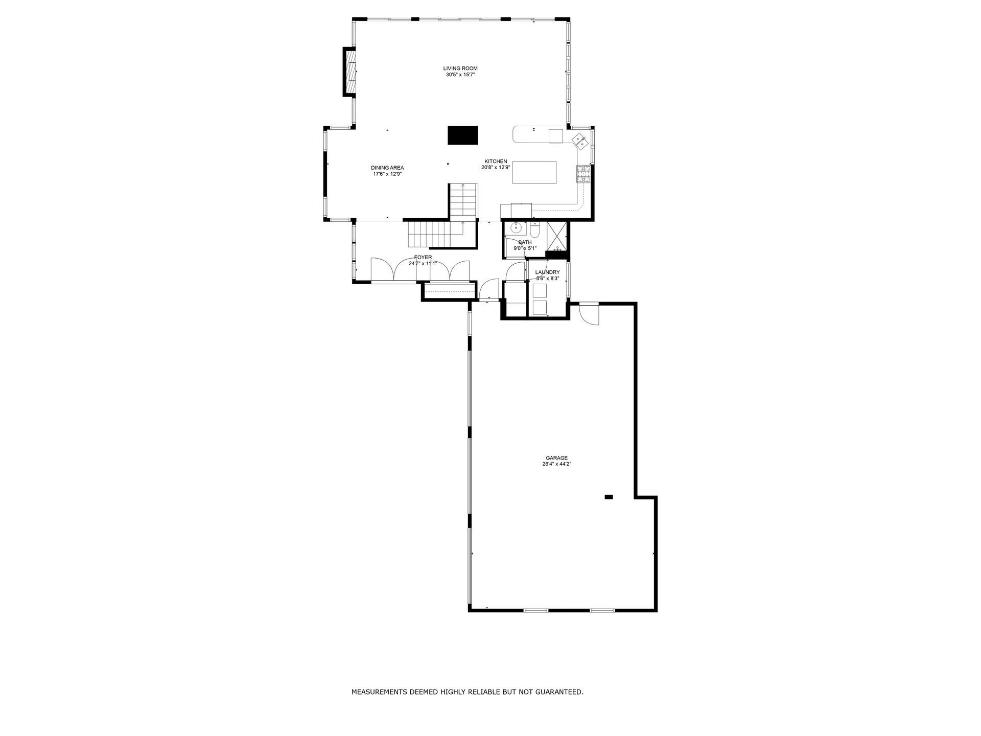 A black and white floor plan of a house on a white background.