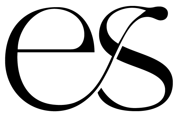 A black and white image of the letter e and s on a white background.
