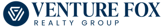 Logo for Venture Fox Realty Group with a blue circle, stylized 