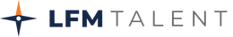 LFM Talent logo with navy compass icon and gray-blue text on white background