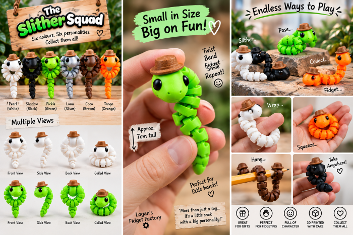 The Slither Squad – Collectible 3D Printed Fidget Snakes