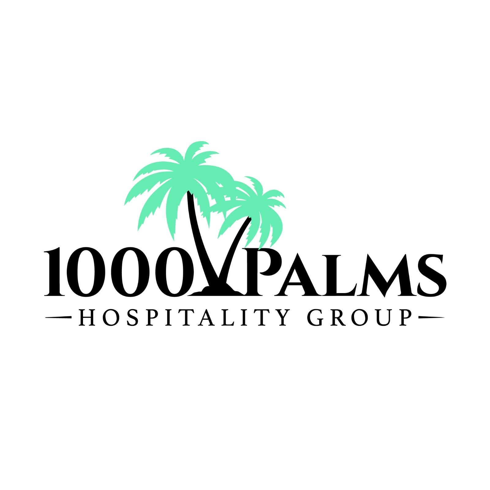 1000 Palms Hospitality Group logo with two green palm trees on a white background