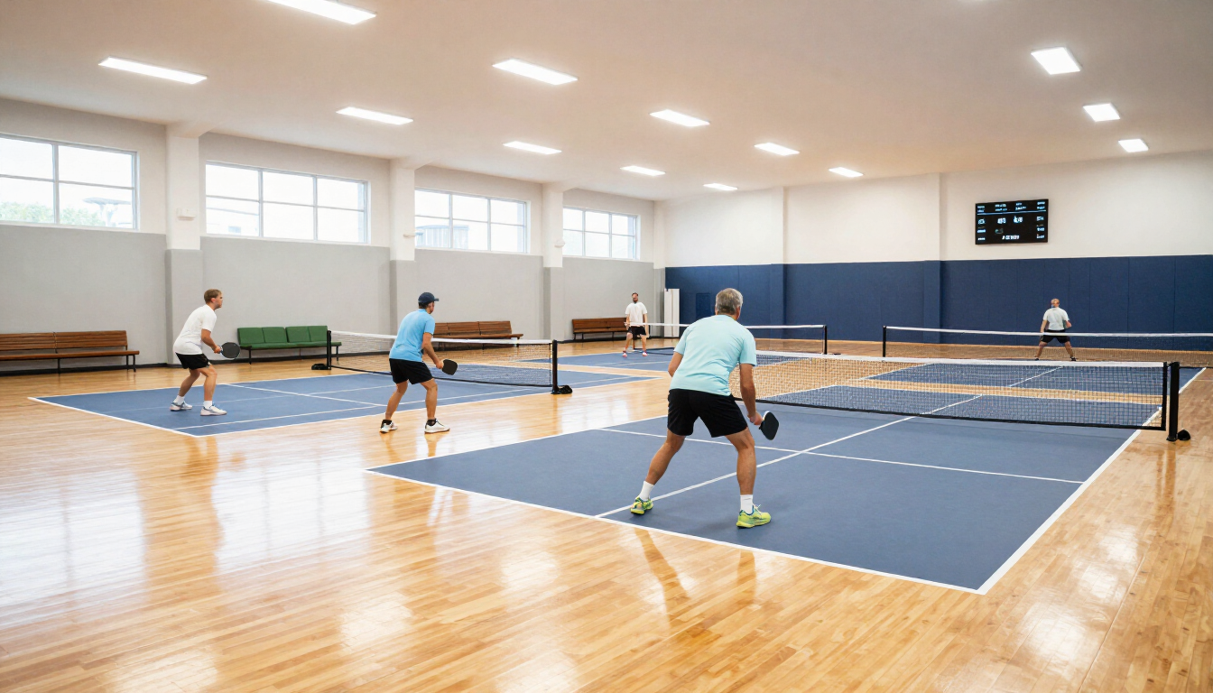 Group of people playing indoor pickleball